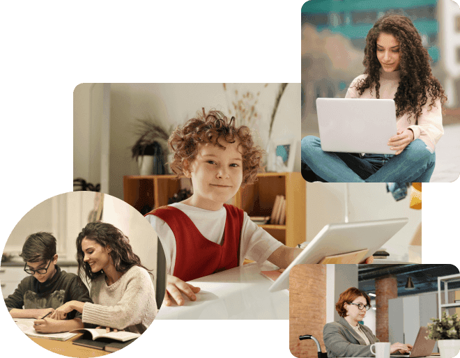Students and learners studying with tablets and laptops